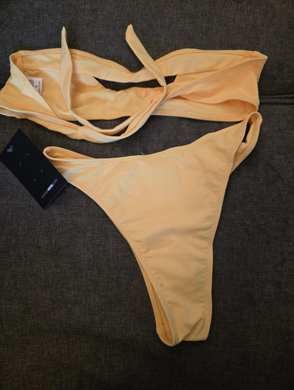 Fashion Nova Yellow Bandeau Cutout Bikini Set Size Small - Picture 5 of 6